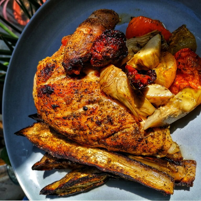 Chicken, Aubergine and Pesto Tomato Traybake